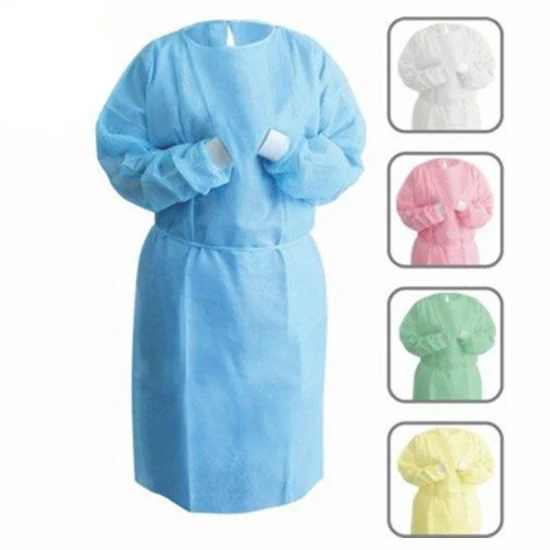 Preço de atacado de fábrica na China Azul Amarelo Vermelho Branco 30GSM 40GSM Avental Terno PP PE SMS Uniforme Médico Descartável Bata de Isolamento Cirúrgico para Hospital